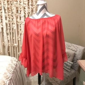 Giddyup glamour dark coral shear flowy top 3XL